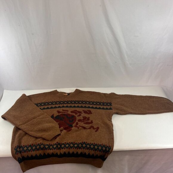 Eaton European Collection Knit Sweater Mens XL Brown Fleck Italy Lambswool VTG - Picture 3 of 9